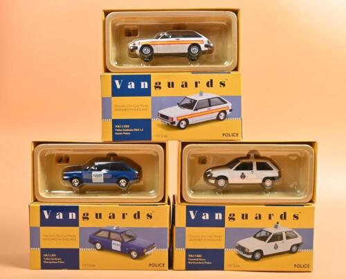 TALBOT/VAUXHALL: Three 1:43 scale Limited Edition Lledo Vanguards small English Police cars. Talbot Sunbeam & Vauxhall Nova Police car models