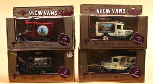 VIEW VANS: A group of four 'SOUVENIR SERIES VIEW VANS' with Lledo Promotional series models. 'STRATFORD-upon-AVON', 'WOBURN ABBEY', 'WORCESTER' VIEW VANS