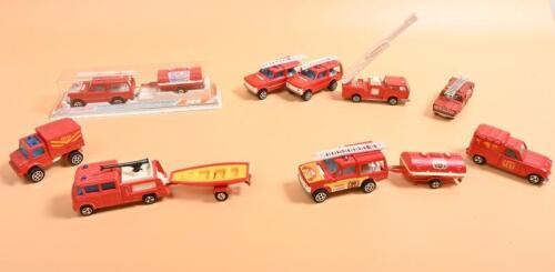 MAJORETTE: A collection of MAJORETTE fire vehicles. Boxed 378 Pompier + Rese set with Range Rover and water trailer. Range Rover's