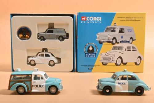 CORGI: A collection of CORGI models. CLASSIC POLICE 'STOCKPORT BOROUGH POLICE SET' (08005). Numbered '01654'/4,800. Morris Minor models