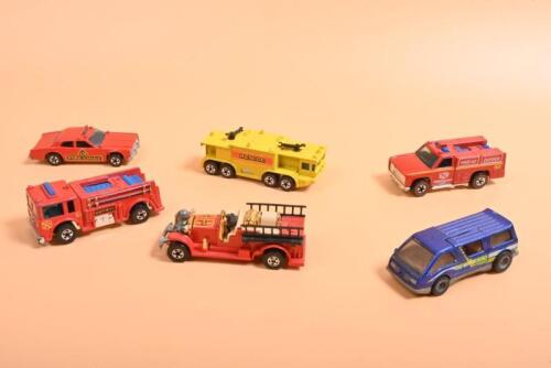 HOT WHEELS: A group of six HOT WHEELS cars. 1983 DREAM VAN XGW & 'FIRE CHIEF' car