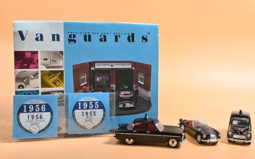 ENGLISH POLICE CARS: A group of English Police cars by Lledo Vanguards. MGA Open Top, Ford Zephyr & 'CARDIFF CITY POLICE - DOG SECTION' Morris Van