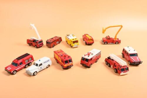 MATCHBOX: Eleven unboxed Matchbox emergency vehicles. FJ PANEL VAN in New South Wales Police livery, 1977 No.13 Snorkel Fire Engine & 1982 Carmichael Commando in 'FIRE' livery