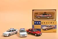 FORD: Four 1:43 scale Lledo Vanguards Ford Sierra models including Ford Sierra XR4i in Devon and Cornwall Police livery, (VA12201), L.E 0730/1200. Ford Sierra Sapphire models