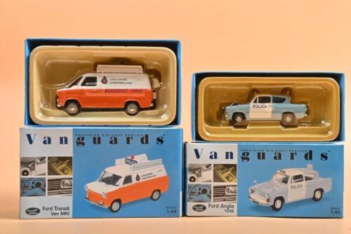 LANCASHIRE POLICE: Two 1:43 scale Limited Edition Corgi Vanguards models. 'LANCASHIRE COUNTY CONSTABULARY FORD ANGLIA 105E' (VA01015) numbered '0673' of 4100 & 'LANCASHIRE ACCIDENT UNIT FORD TRANSIT VAN MKI' (VA06602) numbered '3399'/5600