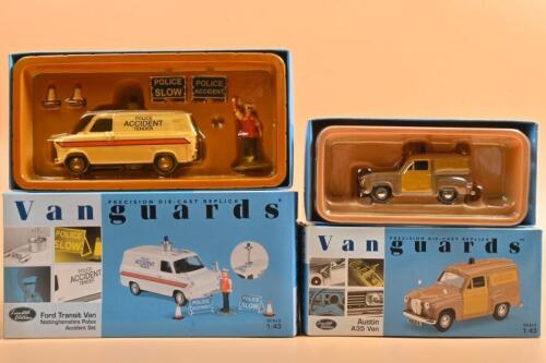 ENGLISH POLICE VANS: Two boxed 1:43 scale Lledo Vanguards English van models. Ford Transit Van, part of Nottinghamshire Police Accident Set (VA06606) numbered '1777'/5000 & 'WILTSHIRE CONSTABULARY AUSTIN A35 VAN' (VA17005) numbered '0637' of 4000 produced
