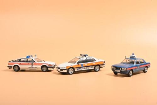 ENGLISH POLICE CARS: Three interesting English Police car models. Ford Cortina, Rover SD1 & Opel Omega Police cars