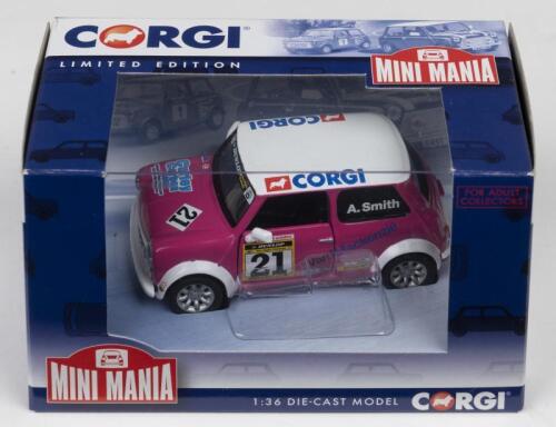 MINI: A Limited Edition CORGI 'MINI MANIA' 1:36 scale Mini (CC82293) as raced by Aaron Smith in the Mini Miglia. Limited Edition of 1000 Pieces