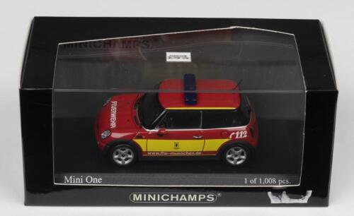 MINI ONE: A Limited Edition MINICHAMPS 1:43 scale 2001 Mini One in "Freiwillige Feuerwehr M&uuml;nchen" livery. Limited Edition of 1,008 pieces