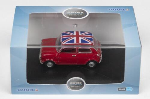 MINI: A OXFORD 1:43 scale Morris Mini in Tartan red (MIN023). Union Jack to roof