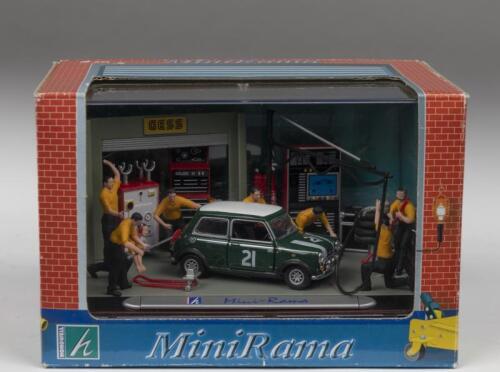 MINI-RAMA: A HONGWELL Mini-Rama diorama. Diorama consists of racing Mini with pit crew and equipment