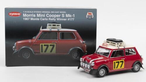 MORRIS MINI COOPER: A KYOSHO 1:18 scale Morris Mini Cooper S Mk-1 (No.08102RR). As raced to victory at 1967 Monte Carlo Rally