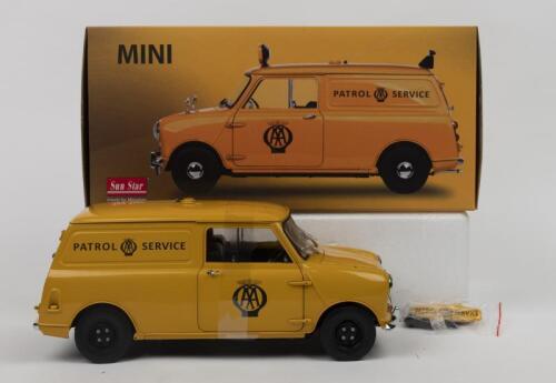 AUSTIN MINI VAN: A Limited Edition Sun Star 1:12 scale 1963 Austin Mini Van in 'AA PATROL SERVICE' livery (Item no. 5318). Limited Edition of 999 worldwide, Numbered '131'