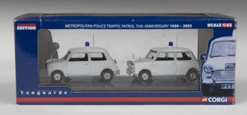 MINI METROPOLITAN POLICE: A Limited Edition CORGI Vanguards 1:43 scale METROPOLITAN POLICE TRAFFIC PATROL 75th ANNIVERSARY 1930-2005 (MP1002) car set