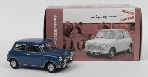AUSTIN MK1 COOPER: A KYOSHO 1:18 scale Austin MK1 Cooper S (No.08106BL). Blue. 50th Anniversary Model