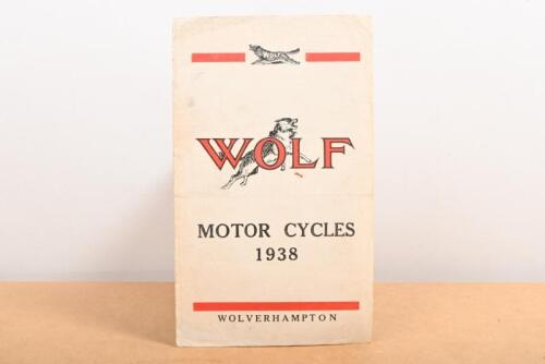 WOLF MOTOR CYCLES: A original 1938 Wolf Motor Cycles fold out colour brochure, featuring Wolf Vixen 148 c.c, 250 c.c super sports, Minor 147 c.c and Wolf Unit 125 c.c models