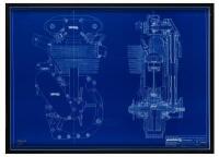 NORTON MANX: A large framed and glazed print of the draughtsman's blueprint drawing in 1:1 scale, Norton Manx Engine 30M/499cc, autographed and numbered by Ron Holyoake