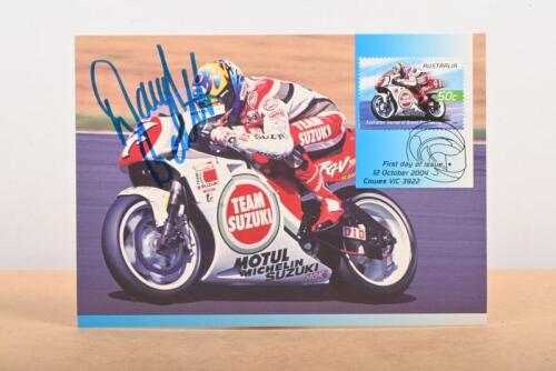 DARYL BEATTIE: A postcard featuring Daryl Beattie on Lucky Strike- Suzuki #4. Autographed by Daryl Beattie