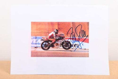 BARRY SHEENE: A colour picture of Barry Sheene on #7 Suzuki. Autographed by Barry Sheene