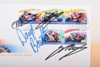 AUSTRALIAN GP HEROES: An Australian Heroes of Grand Prix Racing Australian Post envelope with attached stamps, autographed by five riders - 2