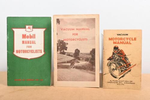 VACUUM OIL CO: Three Australian Vacuum Oil Company motor cycle manuals related to care and operation