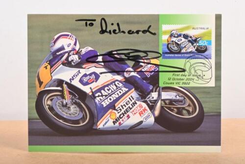 WAYNE GARDNER: A postcard featuring Wayne Gardner on #1 Honda. Personally inscribed and signed by Wayne Gardner