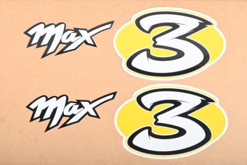 MAX BIAGGI: Four stickers relating to Max Biaggi, including two number '3' stickers and two 'max' stickers.