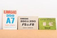 KAWASAKI: Three original Kawasaki handbooks including a 350 & 250 F5 & F8 riders handbook, a 350 A7 riders handbook and a Kawasaki 1972 printed service handbook