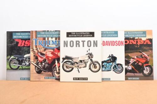 MOTORCYCLE LEGENDS: A collection of five hardcopy editions of 'The Illustrated Motorcycle Legends' books by Roy Bacon, including Harley Davidson, Honda, Triumph, Norton and BSA.