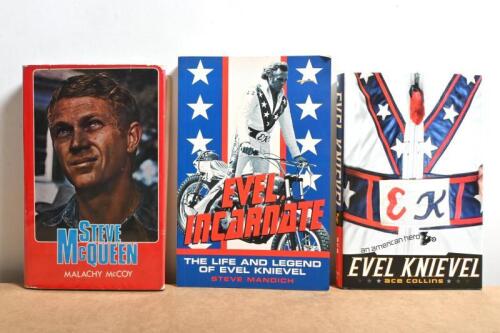 EVEL KNIEVEL: Three books including two 'Evel Knievel' related books and one Steve Mcqueen book