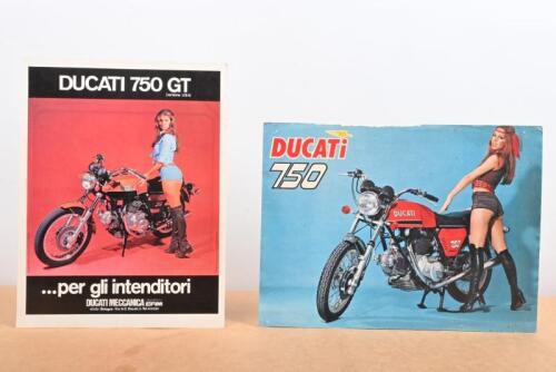 DUCATI: Two colour single sheet adverts for the Ducati 750 and 750 GT motorcycle