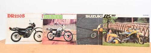SUZUKI: Four full colour suzuki brochures, for models including, DR250s, DR500s, DS80 and the PE250 model