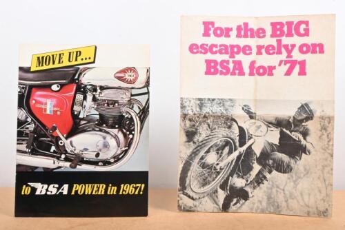 BSA: Two foldout BSA model range catalogues including one from 1967, the other from 1971