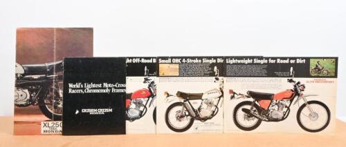 HONDA: A group of five various brochures related to Honda dirt bikes including single sheet adverts on XL100, SL125 and XL350 models, a XL250 trail brochure and a CR250M-CR125M brochure