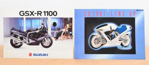 SUZUKI: Two Suzuki colour catalogues including one Suzuki GSX-R 1100 catalogue and a 1986 printed large fold out model range catalogue