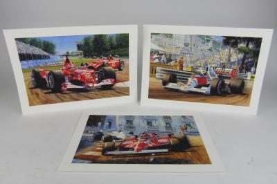 STUART BOOTH: Three prints by Booth featuring Ferrari's and F1