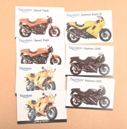 TRIUMPH: A collection of seven various Triumph model picture cards including the Daytona, and Speed Triple models