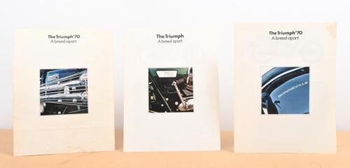 TRIUMPH: Three double sided single sheet adverts for models 'The Bonneville 650', 'The Trident 750' and 'The Trophy 650'