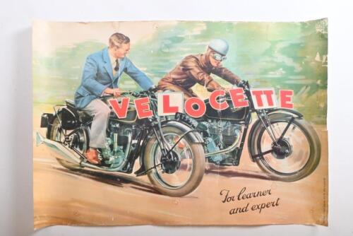 VELOCETTE: A large Velocette 1938 poster, reprinted by E.J.S. posters