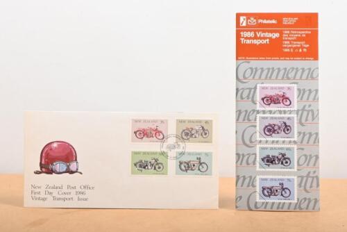 STAMPS: A New Zealand first day cover of the 1986 Vintage Transport stamps, along with the original flyer/order form