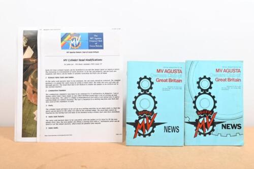 MV AGUSTA: Three MV Agusta items including two editions of 'MV AGUSTA Owners Club of Great Britain' news booklet, Volume XIII, Issue 51, April 1992, and Volume XIII, Issue 52, September 1992; together with MV AGUSTA Owners Club of Great Britain informatio