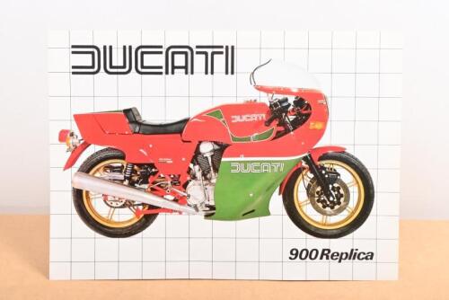DUCATI 900: A colour double sided single sheet sales brochure for the Ducati 900 Replica MHR 1981