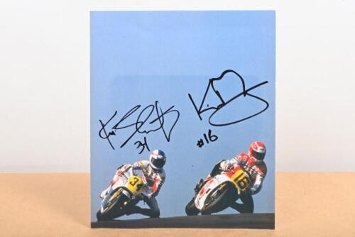 KEVIN MAGEE/KEVIN SCHWANTZ: A colour picture of Kevin Magee & Kevin Schwantz, in the British GP 1988. Autographed by Kevin Magee and Kevin Schwantz