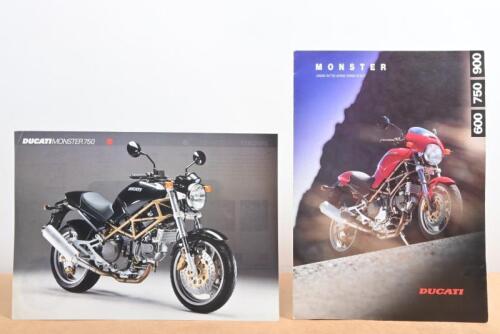 DUCATI MONSTER: Two colour sales brochures for the Ducati Monster, one a Ducati 600/750/900 Monster 1996 fold out brochure the other a 750 Monster 1998 brochure, double sided single sheet format