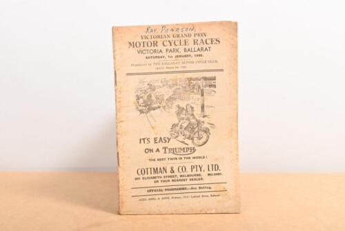 VICTORIAN GRAND PRIX: A programme from the 1949 Victorian Grand Prix Motor Cycle Races, Victoria Park Ballarat