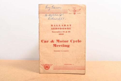 BALLARAT AERODROME: A Harley Club of Victoria programme for the Ballarat Aerodrome Car & Motorcycle Meeting, November 18th & 19th 1950