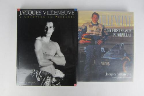 VILLENEUVE: Two hardcover books detailing the career of Jacques Villeneuve.
