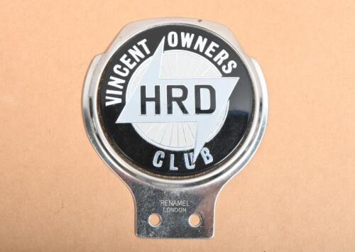 VINCENT: A Vincent HRD Owners Club membership badge, plastic and metal, 11 x 9cm