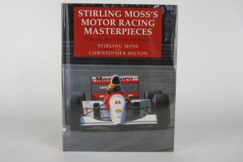 MOSS: 'Stirling Moss's Racing Masterpieces' hardcover book. Attached Stirling Moss signature.