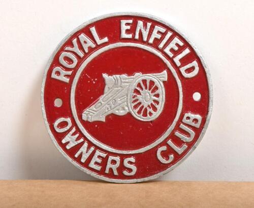 ROYAL ENFIELD: An aluminum 'Royal Enfield Owners Club' badge, 8.5cm diameter